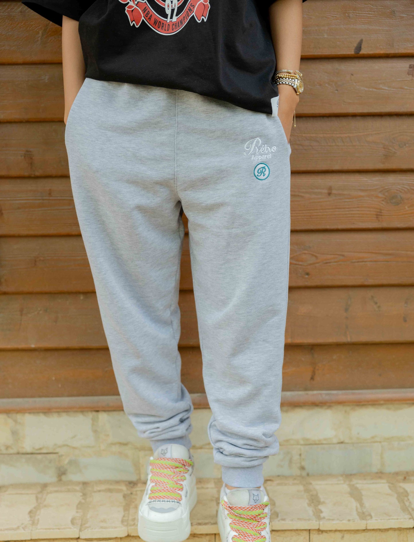 Grey Cloud - Jogger Fit  embroidery White and Teal