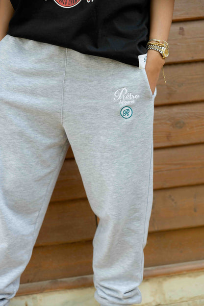 Grey Cloud - Jogger Fit  embroidery White and Teal