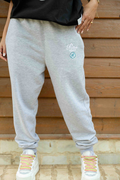 Grey Cloud - Jogger Fit  embroidery White and Teal