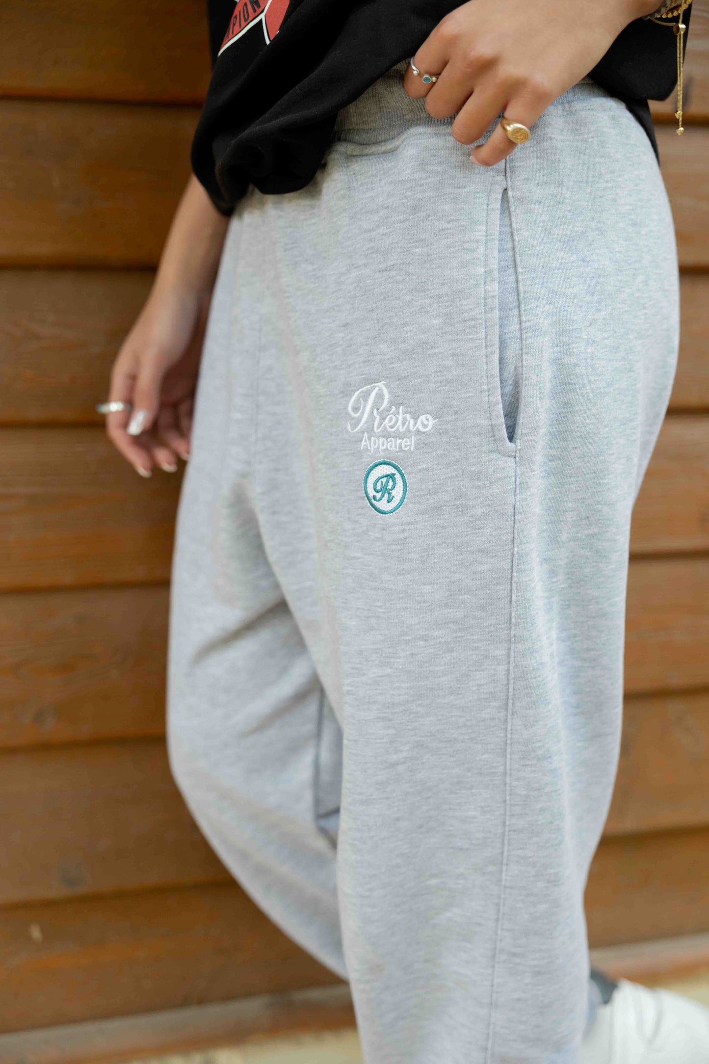 Grey Cloud - Jogger Fit  embroidery White and Teal