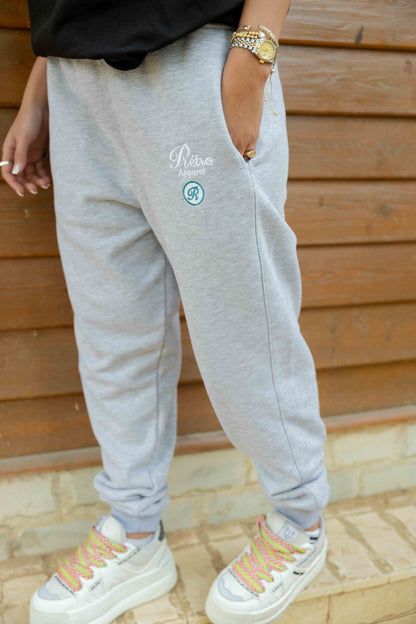 Grey Cloud - Jogger Fit  embroidery White and Teal