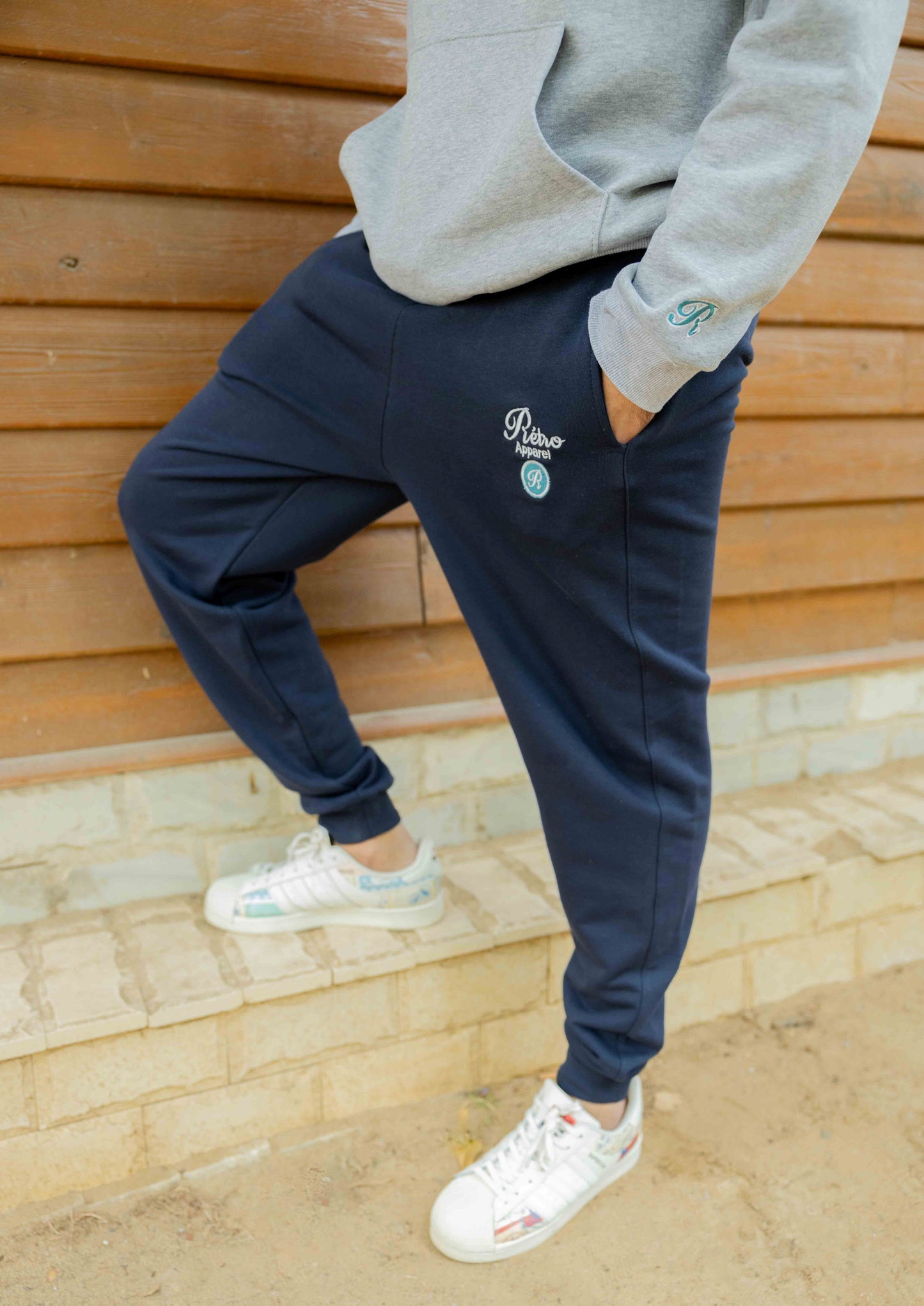 Blue Indigo - Jogger Fit embroidery White and Teal